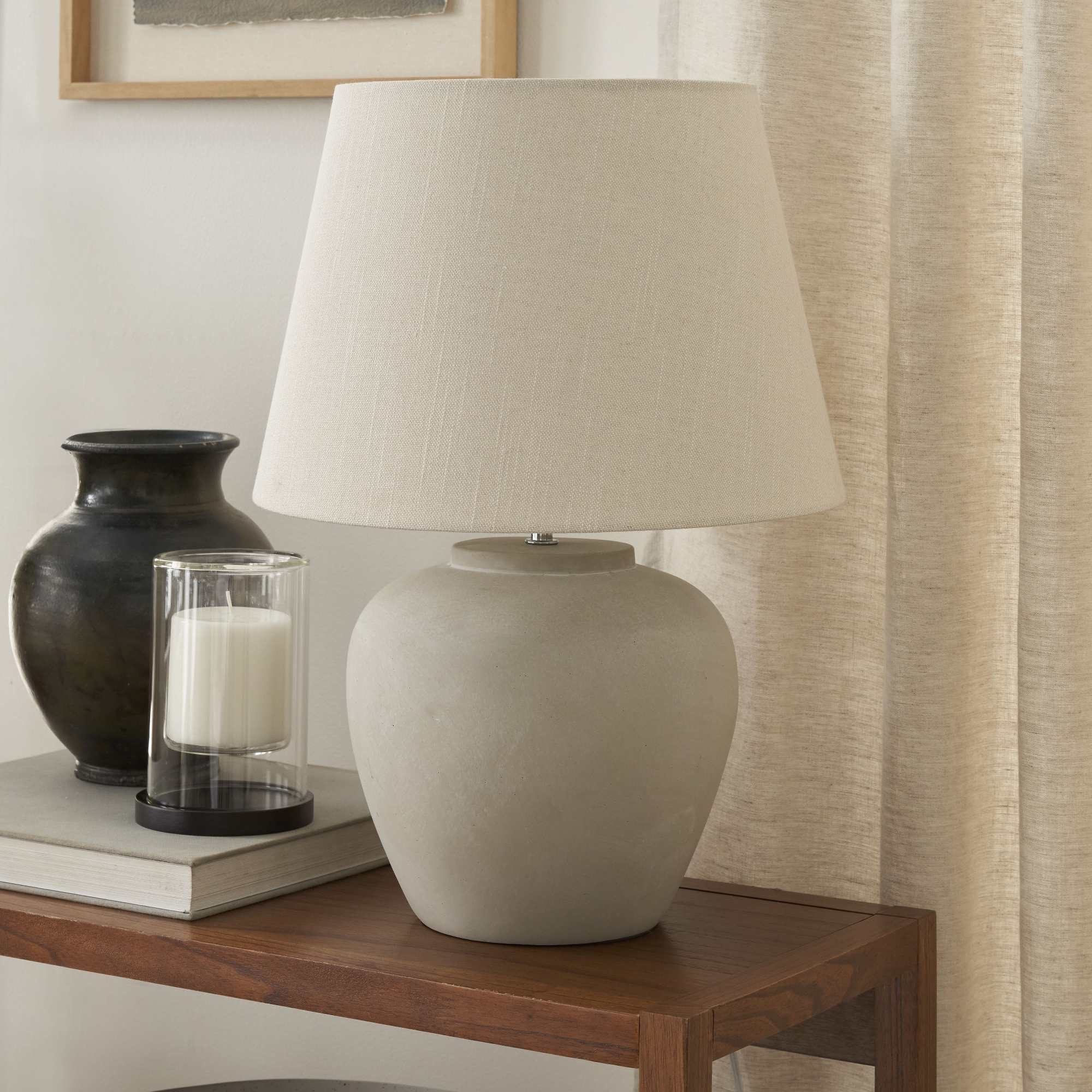 Nourison 20" Sand Light Beige Ceramic Pot Table Lamp
