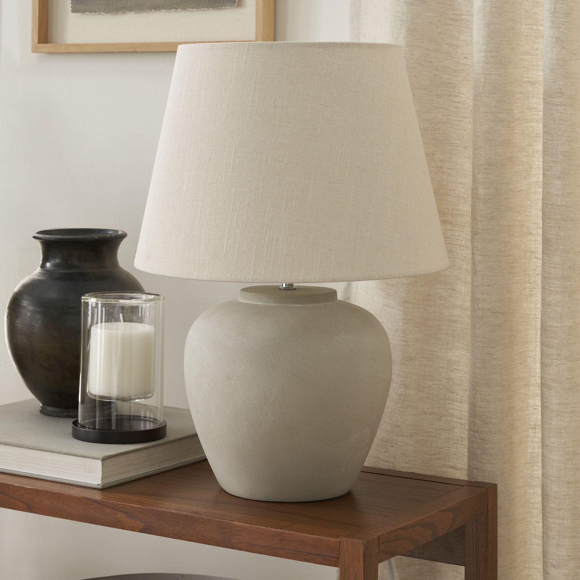Nourison Home 20" Sand Light Beige Ceramic Pot Table Lamp