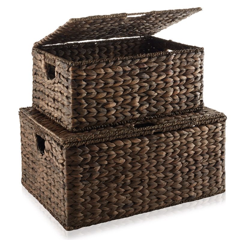 Casafield Water Hyacinth Lidded Storage Basket Sets,  Multipurpose Rectangular Organizer Totes, 3 of 8