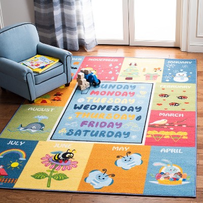 Blue Geometric Kids' Educational Rectangular Rug
