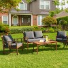 Costway 4PCS Wooden Patio Furniture Set Table Sofa Chair Cushioned Garden NEW - 3 of 4