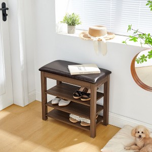 NicBex 24"/39.5" Adjustable Height Shoe Bench with Storage,Entryway Bench with PU Leather Seat,Multi-Functional Natural Rubber Wood Shoe Rack - 1 of 4