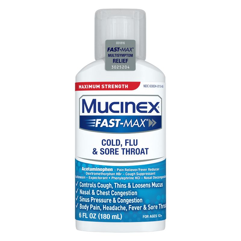 Mucinex Max Strength Cold, Flu &#38; Sore Throat Medicine - Liquid - 6 fl oz, 1 of 11