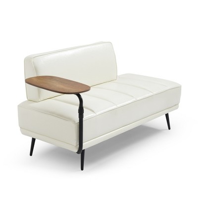 SKRAN Faux Leather Upholstered With side table, 360-degree Swivel tray couch,Window Bench with Metal Legs for Bedroom, Living Room