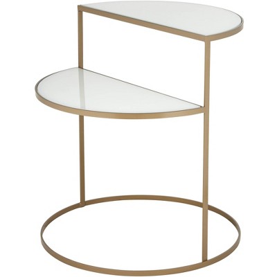 Elegant Gold Metal & White Glass Round Side Table 23"x27"