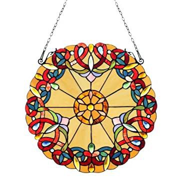 CHLOE Lighting ADALEE Tiffany-style Victorian Stained Glass Window Panel 20Inch Height