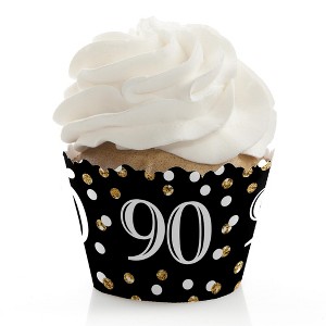 Big Dot of Happiness Adult 90th Birthday - Gold - Birthday Party Decorations - Party Cupcake Wrappers - Set of 12 - 1 of 4