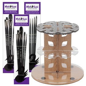 Mezzo Rotating Paint Brush Storage Rack with Black Swan Set of 15 Synthetic Red Sable Paint Brushes - Long Handle Professional Watercolor Brushes with - 1 of 4
