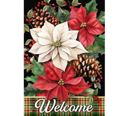 Briarwood Lane Winter Christmas House Flag 40x28 For Outdoor Mixed Poinsettias For Christmas House Flag
