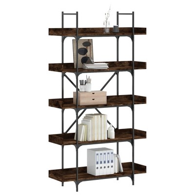vidaXL Bookcase 5-Tier Smoked Oak 39.4 in.x13 in.x71.1 in. Engineered Wood