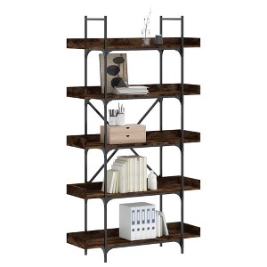 vidaXL Bookcase 5-Tier Smoked Oak 39.4 in.x13 in.x71.1 in. Engineered Wood - 1 of 4