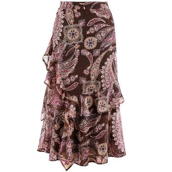 Collections Etc Asymmetrical Ruffle Paisley Print Skirt