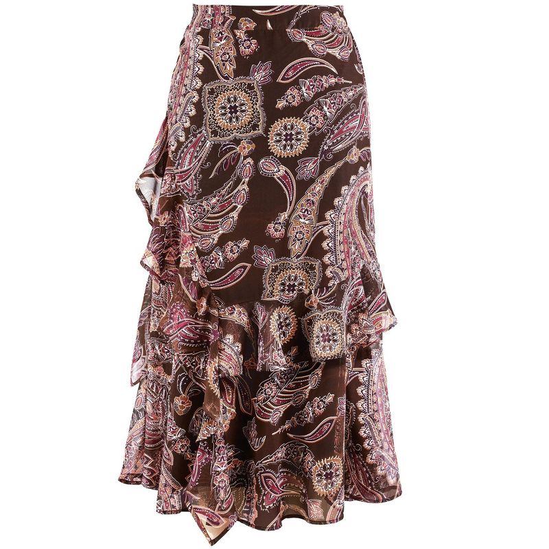 Collections Etc Asymmetrical Ruffle Paisley Print Skirt, 1 of 5