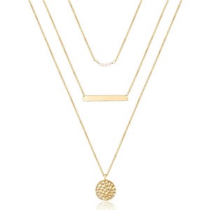 Turandoss 4 Pieces Dainty Layered Choker Necklace for Women, 14K Gold Plated Y Pendant, Bar Disc, 16+2.5/18+2.5/22+2.5/27+2.5In - 1 of 1