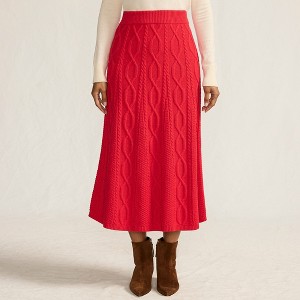 Lands' End Women's Cozy Lofty Cable Fluted Midi Sweater Skirt - 1 of 4