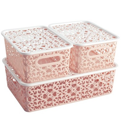 The Lakeside Collection Set of 3 Stackable Storage Bins with Lids