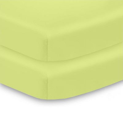 BreathableBaby All-in-One Fitted Sheet & Waterproof Cover, For 38" x 24" Mini Crib Mattress (2-Pack), Lime