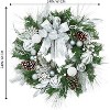 24" Pre-Lit Christmas Wreath with Lights & Silver Bow, Decorated with Pine Cones & Berries for Front Door, Fireplace, and Wall Decor - 4 of 4