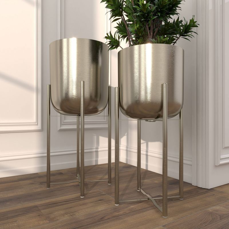 Set of 2 Indoor/Outdoor Bucket Planters with Stand Silver - Olivia &#38; May, 6 of 18