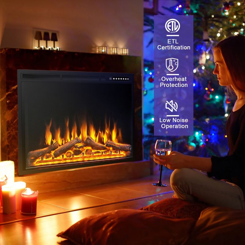 Costway 34''\37''Electric Fireplace Insert Heater Log Flame Effect w/ Remote Control 1500W, 3 of 11