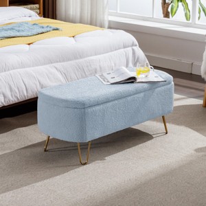 Faux Fur Upholstery Storage Ottoman with Metal Legs, Storage Bench with Hidden Compartment for Entryway or  Living Room-Baofuwish - 1 of 4