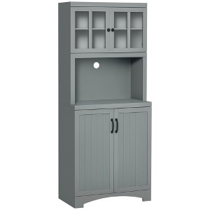 Kitchen Hutch, 70" Pantry Cabinet with Glass Framed Door, Storage Cabinet with Adjustable Shelves and Microwave Space for Dining Room - 1 of 4