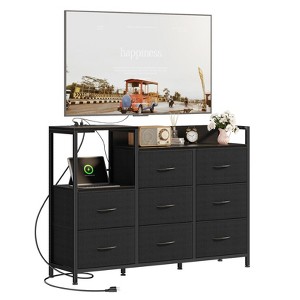 ELJGET Wooden top TV media control console table features 8 fabric drawers and 1 shelf. TV stand can accommodate up to 45-inch TVS - 1 of 1