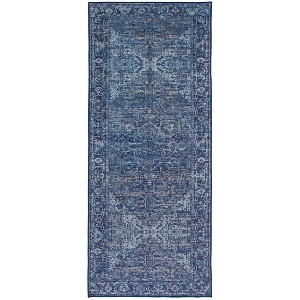ReaLife Rugs 2'6"x6' Machine Washable Padded Boho Traditional Lyle Runner Rug Blue - 1 of 4