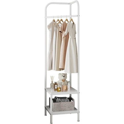 Modern Corner Coat Rack, Space-Saving Metal Clothes Organizer, Freestanding Hall Tree with Shelves for Entryway/Bedroom/Office
