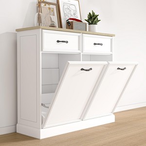 Trash Can Storage Cabinet, 10/20 Gallon Hidden Garbage Bin Cabinet with Tilt-Out Door | Pet-Proof Freestanding Organizer for Kitchen & Living Room - 1 of 4