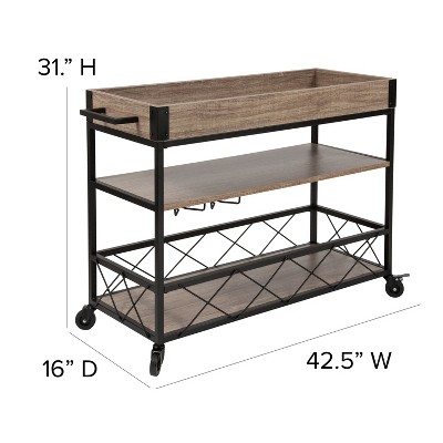 Buckhead Light Oak and Iron Rectangular Bar Cart with Wine Storage