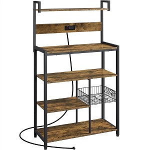 Yaheetech 5-Tier 56" H Baker’s Rack with Wire Basket & Power Outlets, Rustic Brown - 1 of 4