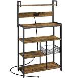 Yaheetech 5-Tier 56" H Baker’s Rack with Wire Basket & Power Outlets, Rustic Brown