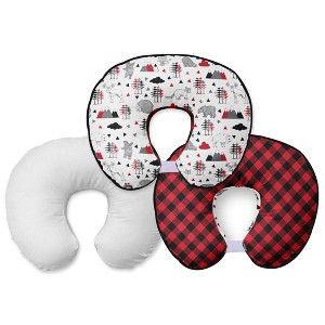 Bacati - 3 pc Lumberjack Red Black Gray Boys Hugster Feeding & Infant Support Nursing Pillow - 1 of 4