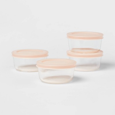 1 Cup 4pk Round Glass Food Storage Container Set Light Pink - Room Essentials™