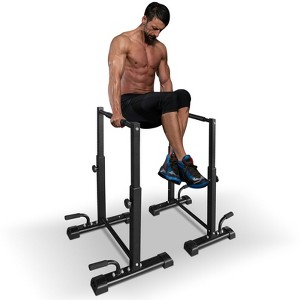 NAYSAYE Dip Bar Station with Adjustable Pull Up Bars Heavy Duty Parallettes for Full Body Workout Home Gym, Black, 27.95"*12.80"*8.66" - 1 of 4