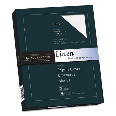 Southworth 25% Cotton Linen Cover Stock, 65 lb Cover Weight, 8.5 x 11, 100/Pack