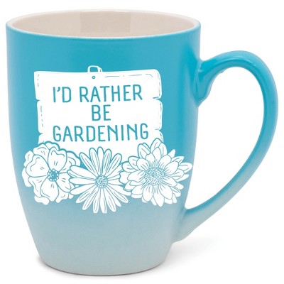Elanze Designs I'D Rather Be Gardening Two Toned Ombre Matte Pale Blue and White 12 ounce Ceramic Stoneware Coffee Cup Mug