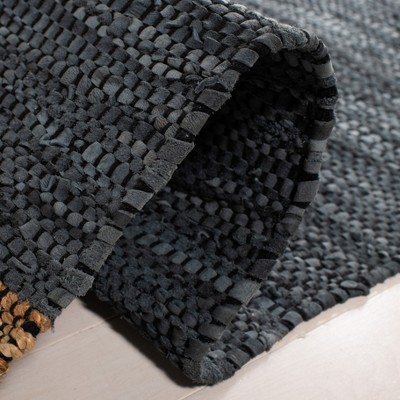 Blue and Natural Flatweave Cotton Cowhide Runner Rug