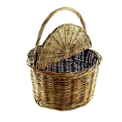 Slickblue Willow Basket, Handmade Picnic Design with Divided Lid, Rustic Storage and Outdoor Use, 17 Inch