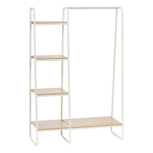 Iris Metal Garment Rack With Wood Shelves White Target