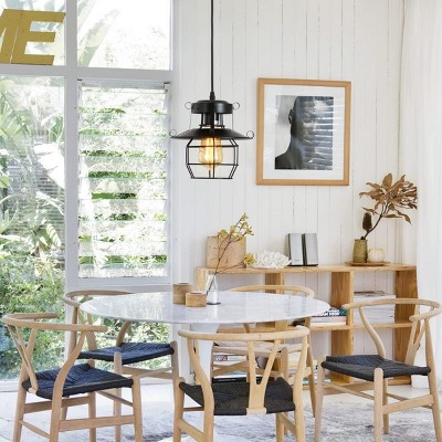 Metal Cage Pendant Lamps Vintage Rustic Pendant Light With Adjustable Length Farmhouse Caged Hanging Lamp E26 Base Bulb Not Included-The Pop Home