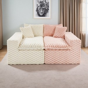 120" Color-Block Turtle Velvet Sofa with Ergonomic Backrests & High-Density Cushions - 1 of 4