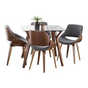 LumiSource 5pc Folia Fabrizzi Dining Set Walnut Glass/Gray - 1 of 4