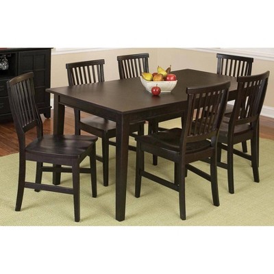 Black Solid Wood 7-Piece Dining Set with Contoured Chairs