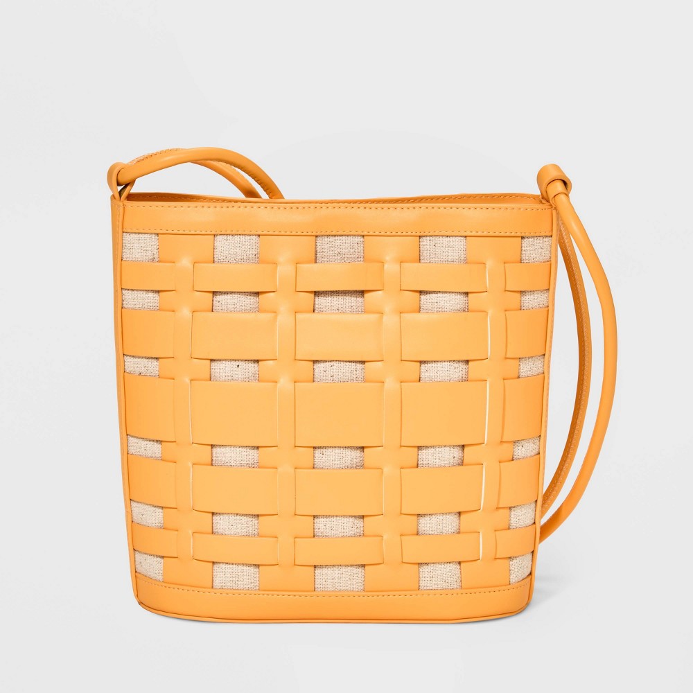 Basket Weave Woven Bucket Bag - A New Day Orange