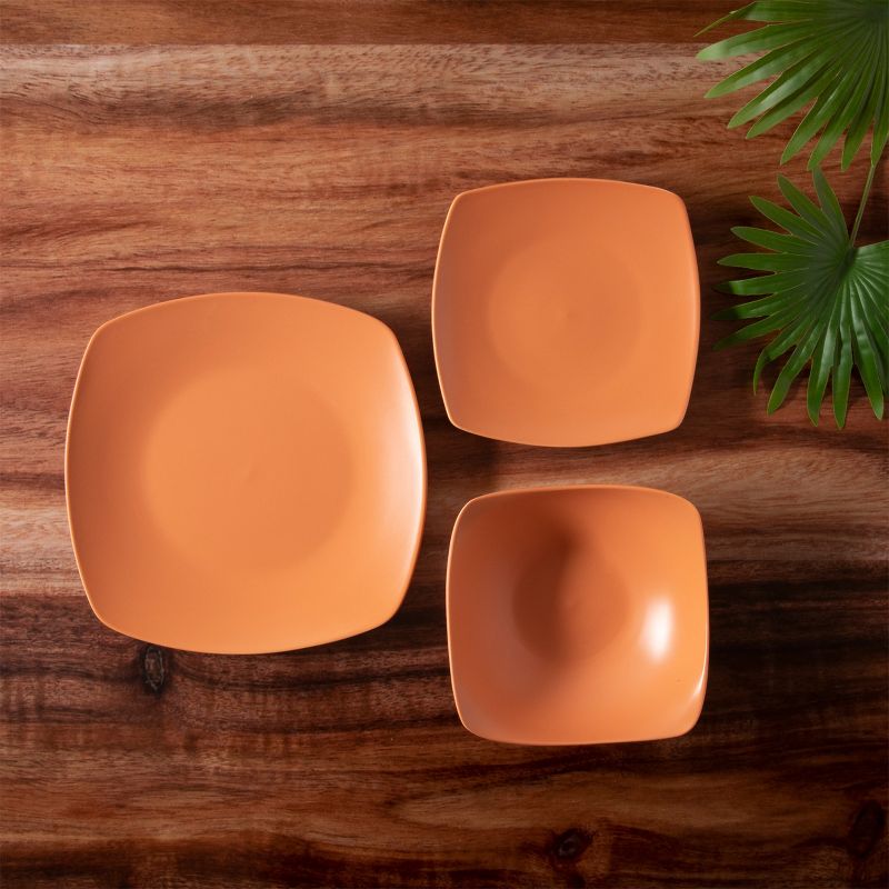 Gibson Home Zen Buffetware 12 Piece Square Fine Ceramic Dinnerware Set in Matte Papaya Orange, 2 of 9