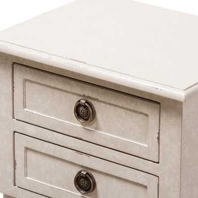 Whitewashed Farmhouse Charm 2-Drawer Nightstand with Bronze Pulls