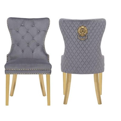 NicBex Set of 2 Dining Chair with Tufted Button Backrest Modern Velvet Fabric Accent Chair with Wood Legs for Kitchen,Living Room