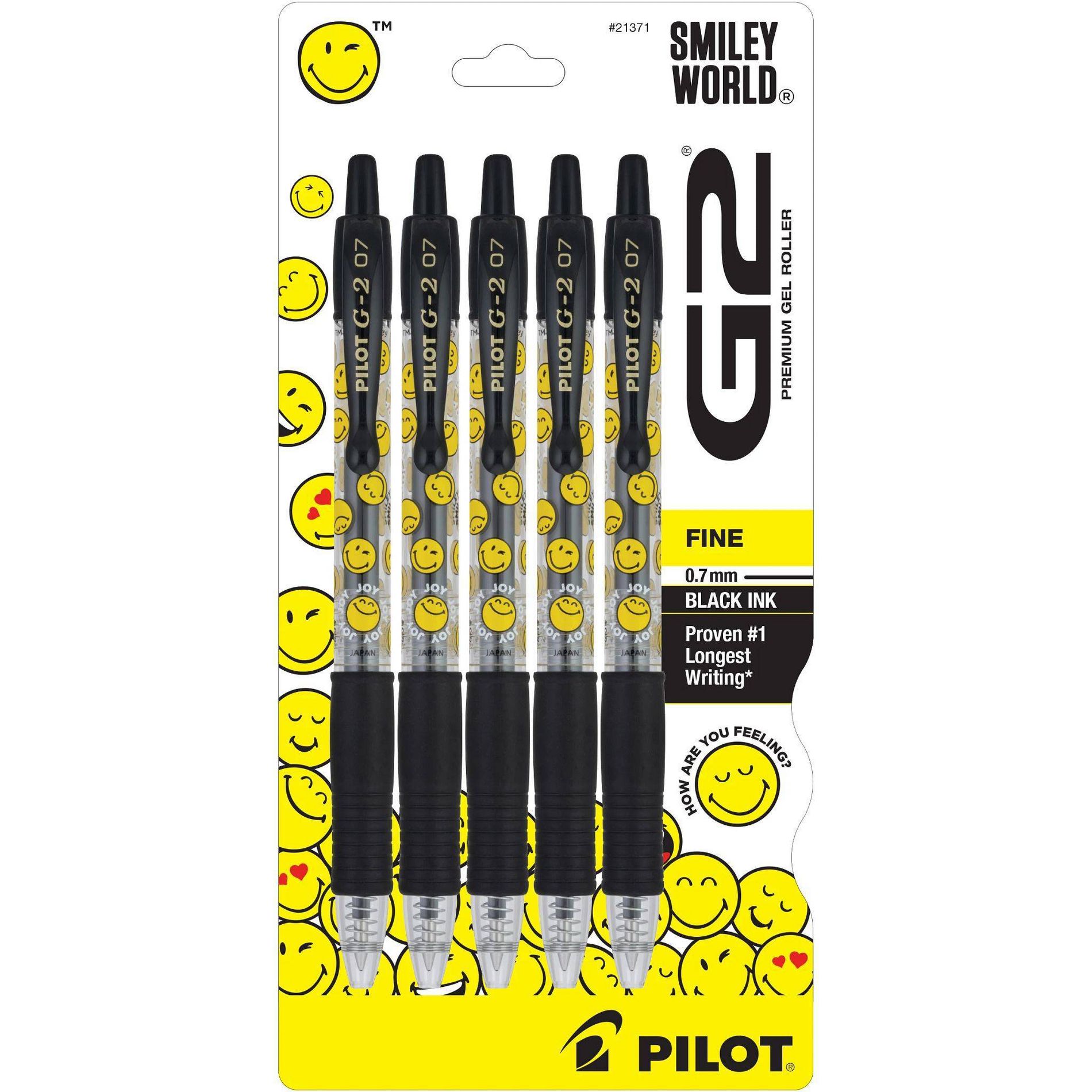 Pilot 5pk G2 Smiley World Gel Pens Fine Point 0.7mm Black Ink